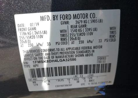 2020 Ford Explorer Xlt from USA, damaged, VIN 1FMSK8DH4LGA32586